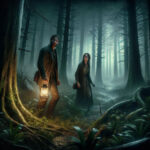 Man and woman lost in forest